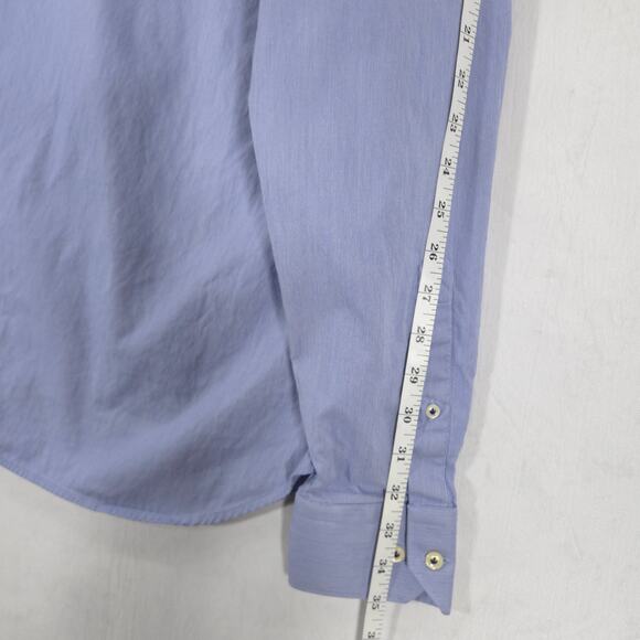 Peter Millar Dress Shirt Mens 16-35 Blue White Pinstripe Long Sleeve Button Up - Picture 9 of 11